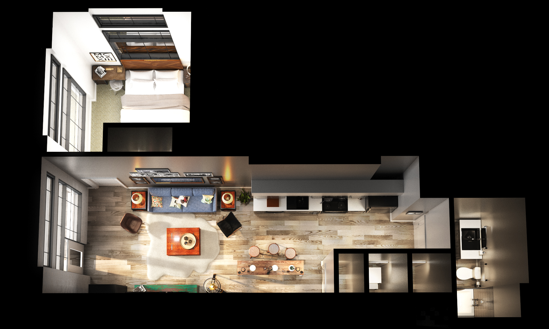 Floor plan for 1 bed, 1 bath, 867 sqft